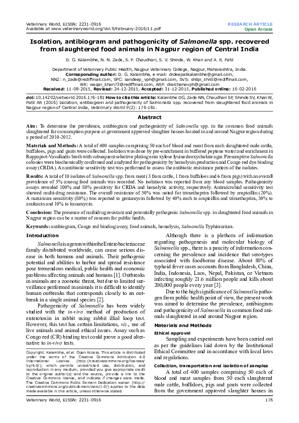 (PDF) Isolation, antibiogram and pathogenicity of Salmonella spp ...