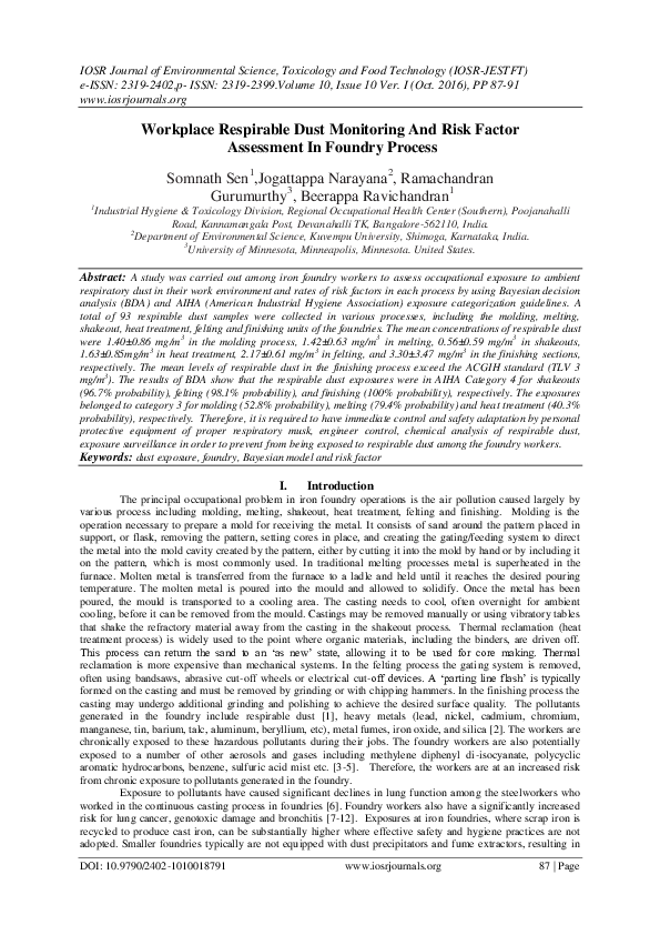 (PDF) Workplace Respirable Dust Monitoring And Risk Factor Assessment ...