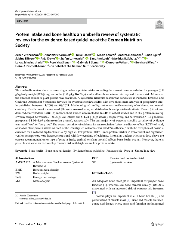 (PDF) Protein intake and bone health: an umbrella review of systematic ...