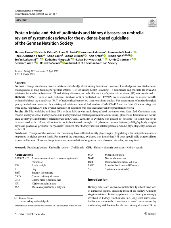 (PDF) Protein intake and risk of urolithiasis and kidney diseases: an ...