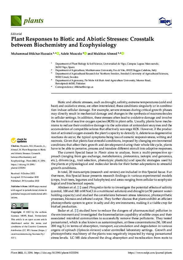 (PDF) Plant Responses to Biotic and Abiotic Stresses: Crosstalk between ...