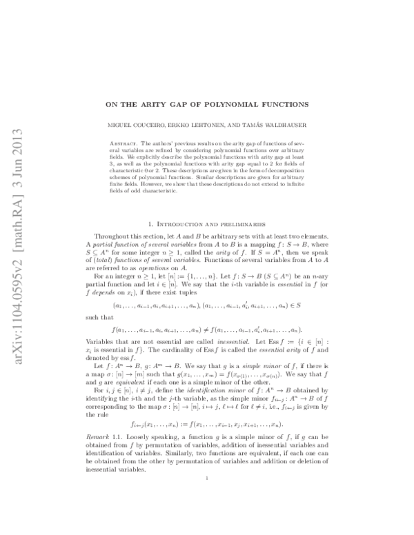 (PDF) On the arity gap of polynomial functions