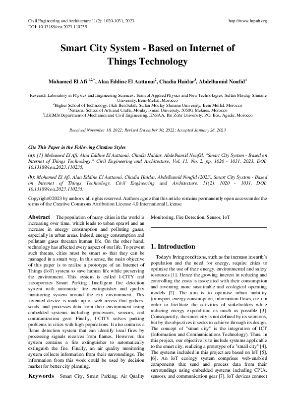 (PDF) Smart City System - Based on Internet of Things Technology