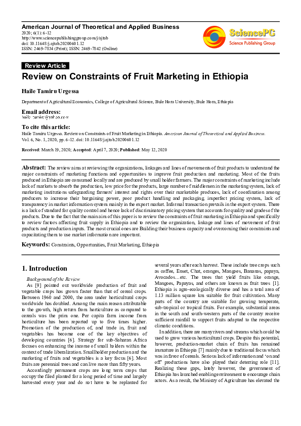 (PDF) Review on Constraints of Fruit Marketing in Ethiopia