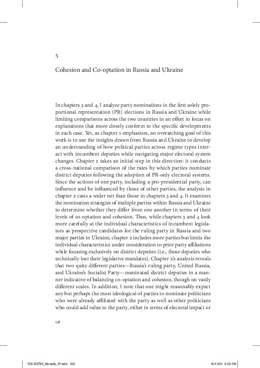 (PDF) Chapter 5: Cohesion and Co-optation in Russia and Ukraine