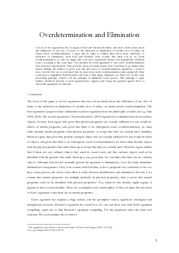 (PDF) Overdetermination and Elimination