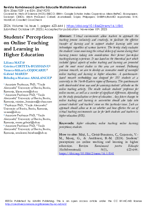 (PDF) Students’ Perceptions on Online Teaching and Learning in Higher ...