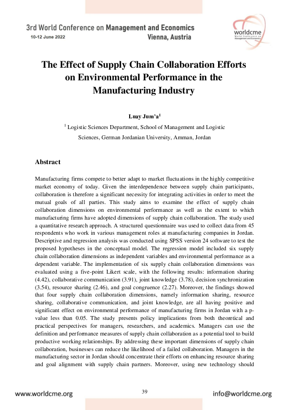 (PDF) The Effect of Supply Chain Collaboration Efforts on Environmental ...