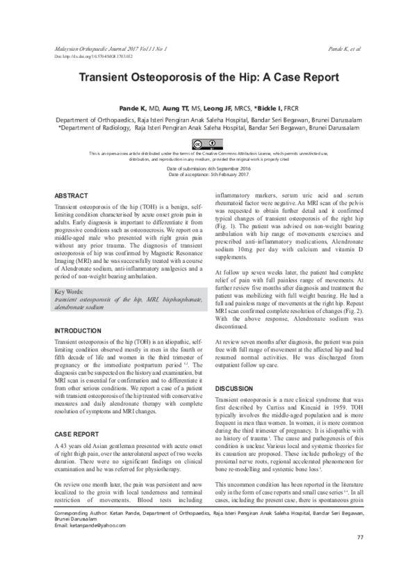 (PDF) Transient Osteoporosis of the Hip: A Case Report | ketan pande ...