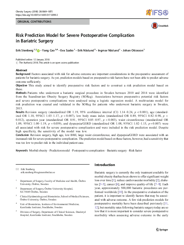 (PDF) Risk Prediction Model for Severe Postoperative Complication in ...