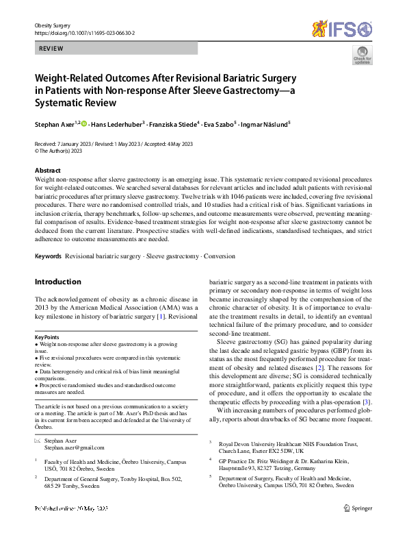 (PDF) Weight-Related Outcomes After Revisional Bariatric Surgery in ...