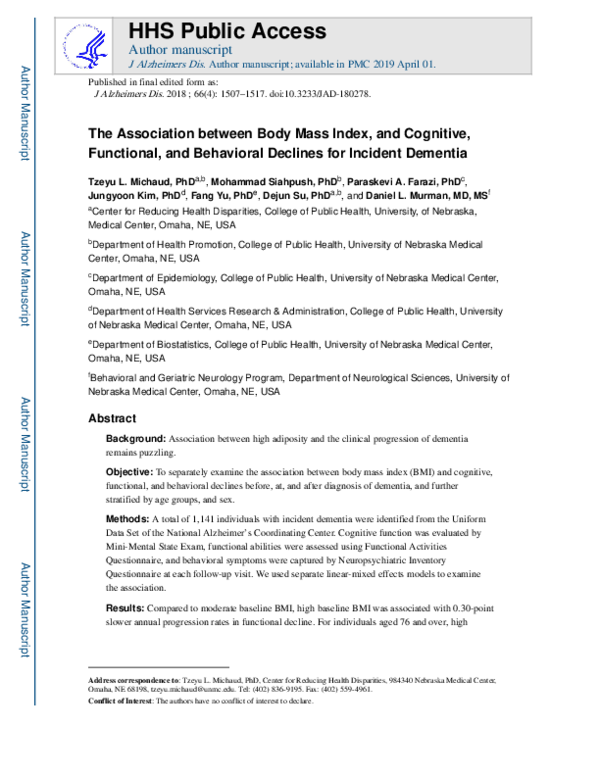 (PDF) The Association Between Body Mass Index, and Cognitive ...
