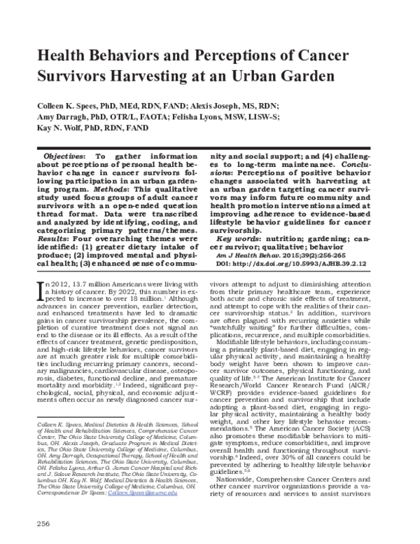 (PDF) Health Behaviors and Perceptions of Cancer Survivors Harvesting ...