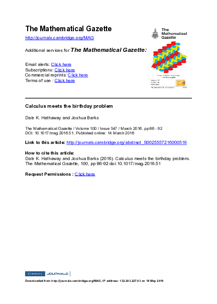 (PDF) Calculus meets the birthday problem