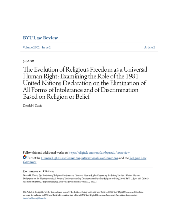 (PDF) The Evolution of Religious Freedom as a Universal Human Right ...