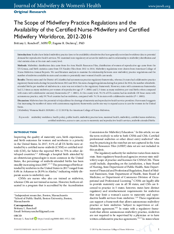 (PDF) The Scope of Midwifery Practice Regulations and the Availability ...