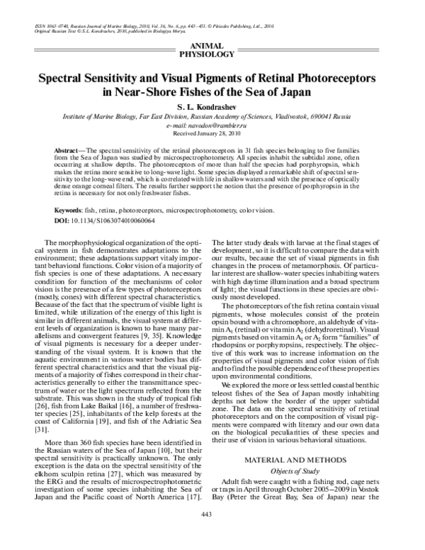 (PDF) Spectral sensitivity and visual pigments of retinal ...