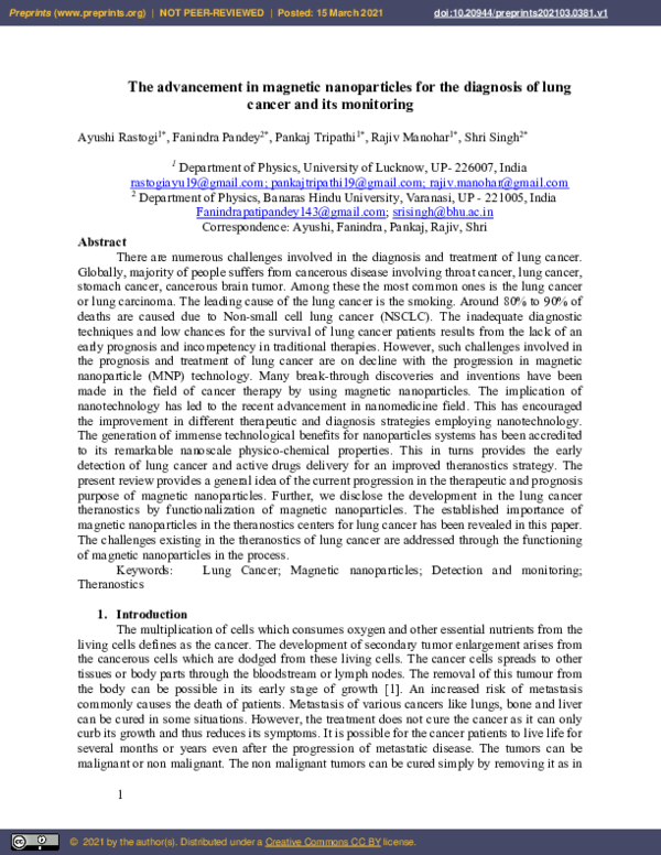 (PDF) The Advancement in Magnetic Nanoparticles for the Diagnosis of ...
