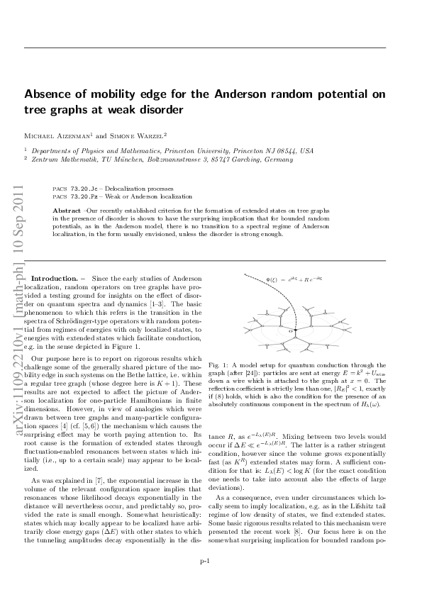 (PDF) Absence of mobility edge for the Anderson random potential on ...