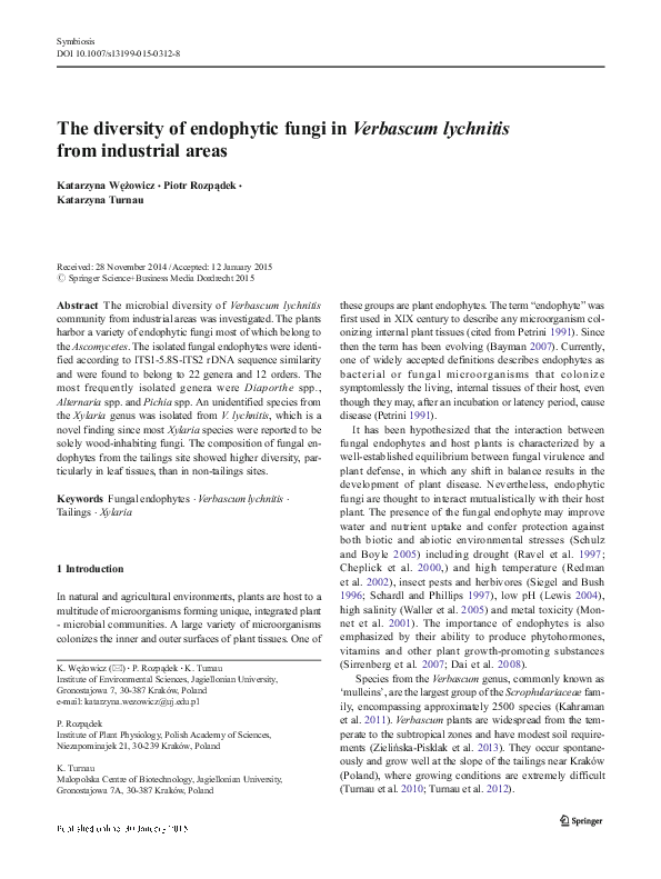 (PDF) The diversity of endophytic fungi in Verbascum lychnitis from ...