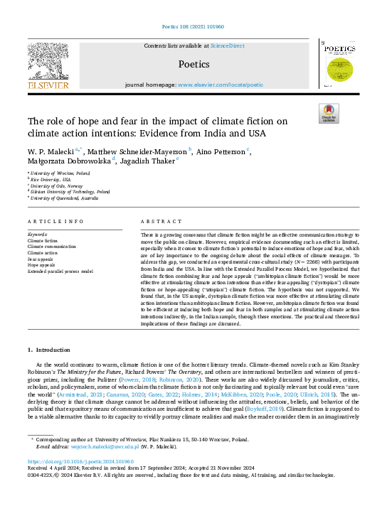(PDF) The role of hope and fear in the impact of climate fiction on ...
