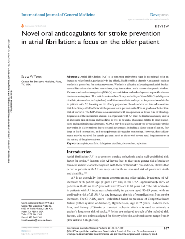 (PDF) Novel oral anticoagulants for stroke prevention in atrial ...