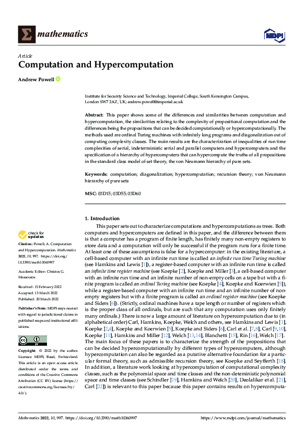 (PDF) Computation and Hypercomputation