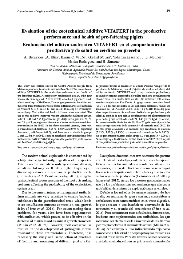 (PDF) Evaluation of the zootechnical additive VITAFERT in the ...