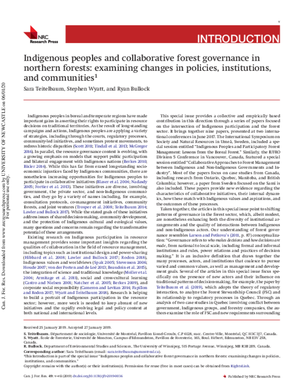 (PDF) Indigenous peoples and collaborative forest governance in ...