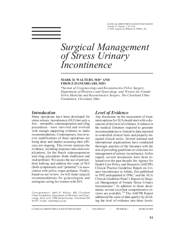 (PDF) Surgical management of stress urinary incontinence: trends in ...