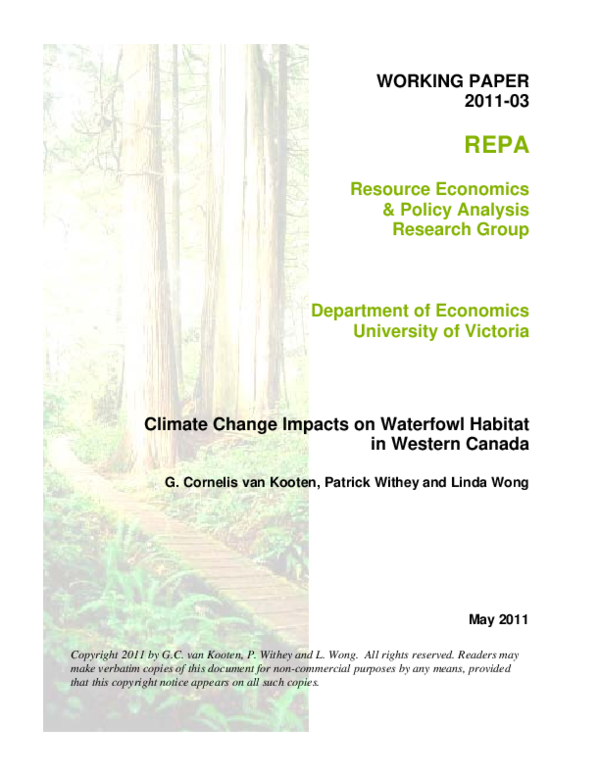 (PDF) Climate Change Impacts on Waterfowl Habitat in Western Canada