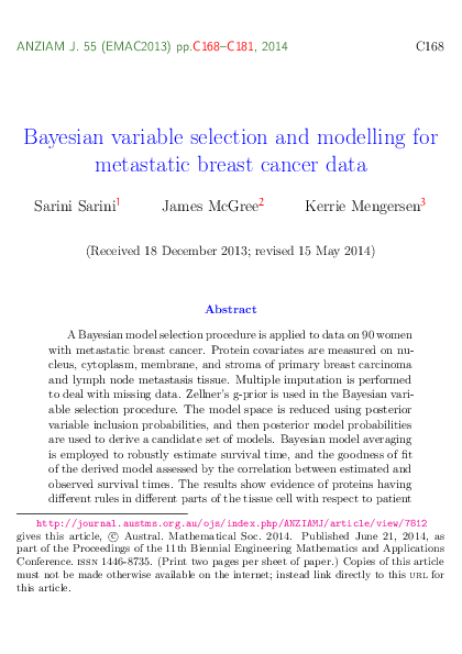 (PDF) Bayesian variable selection and modelling for metastatic breast ...