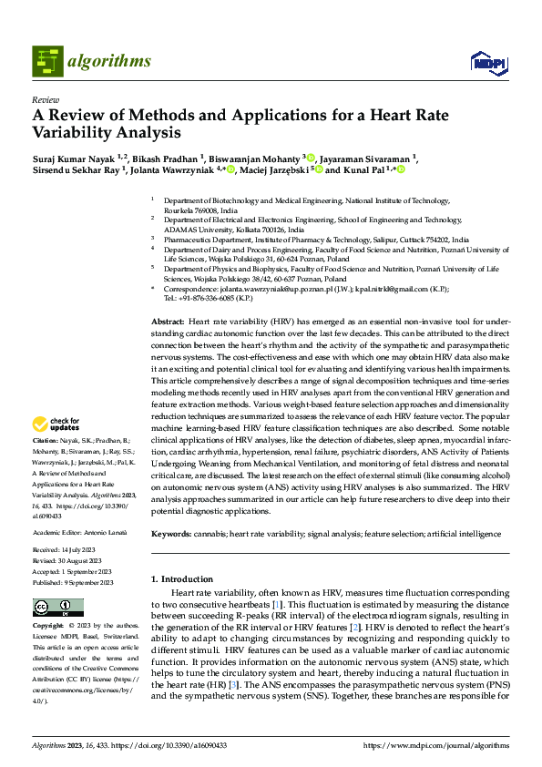 (PDF) A Review of Methods and Applications for a Heart Rate Variability ...