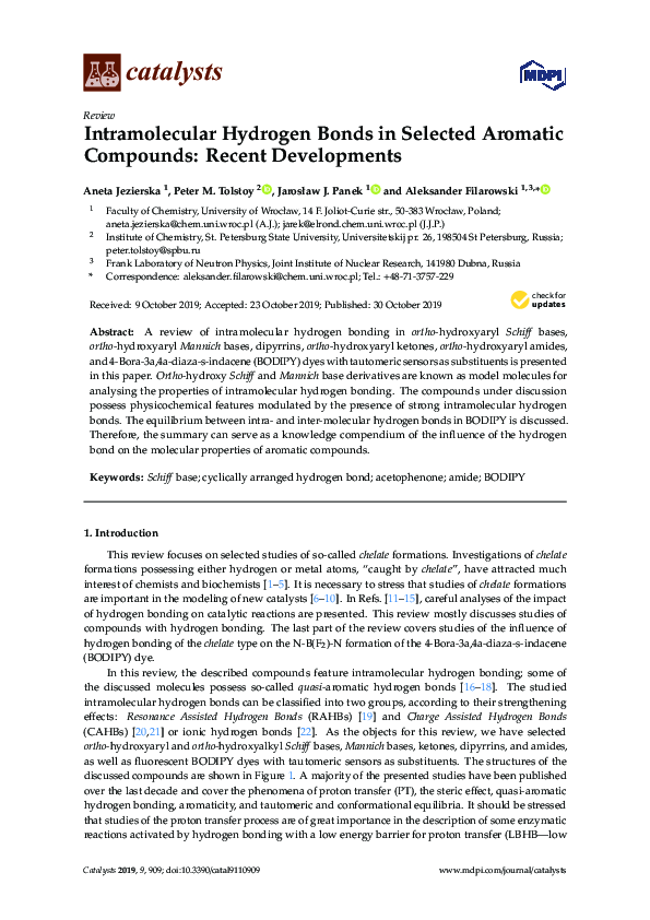 (PDF) Intramolecular Hydrogen Bonds in Selected Aromatic Compounds ...