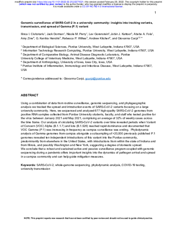 (PDF) Genomic surveillance of SARS-CoV-2 in a university community ...