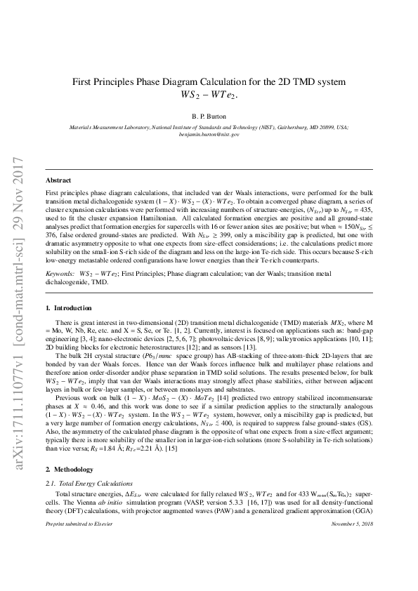 (PDF) First Principles Phase Diagram Calculation for the 2D TMD system ...