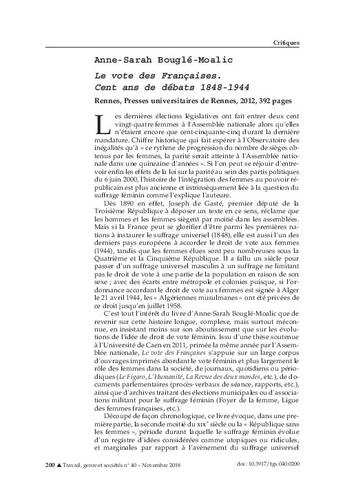 (PDF) Le Vote des Françaises: cent ans de débats 1848–1944ANNE-SARAH ...