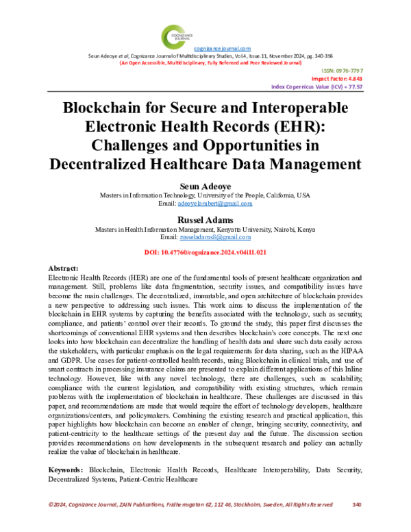 (PDF) Blockchain for Secure and Interoperable Electronic Health Records ...