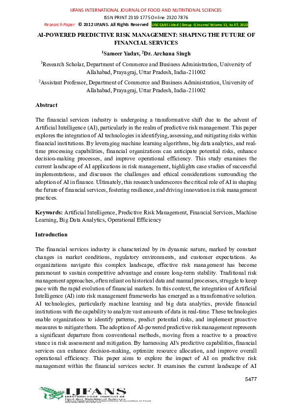 (PDF) AI-POWERED PREDICTIVE RISK MANAGEMENT: SHAPING THE FUTURE OF ...