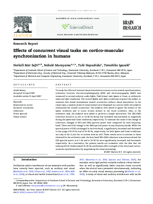 (PDF) Effects of concurrent visual tasks on cortico-muscular ...