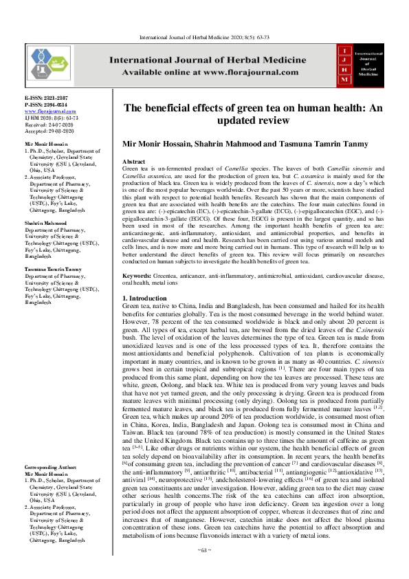 (PDF) The beneficial effects of green tea on human health: an updated ...