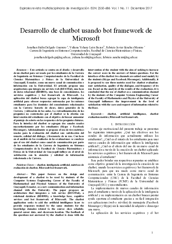 (PDF) Desarrollo de chatbot usando bot framework de Microsoft