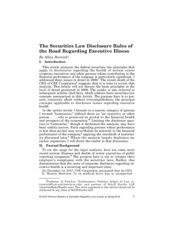 (PDF) The Securities Law Disclosure Rules of the Road Regarding ...