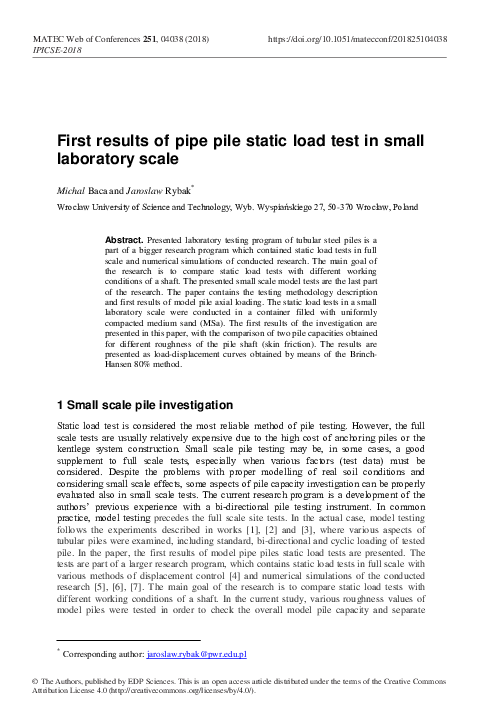 (PDF) First results of pipe pile static load test in small laboratory scale