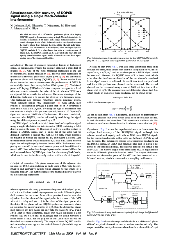 (PDF) Simultaneous dibit recovery of DQPSK signal using a single Mach ...
