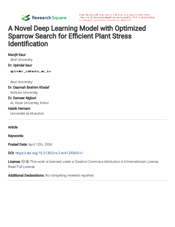 (PDF) A Novel Deep Learning Model with Optimized Sparrow Search for ...