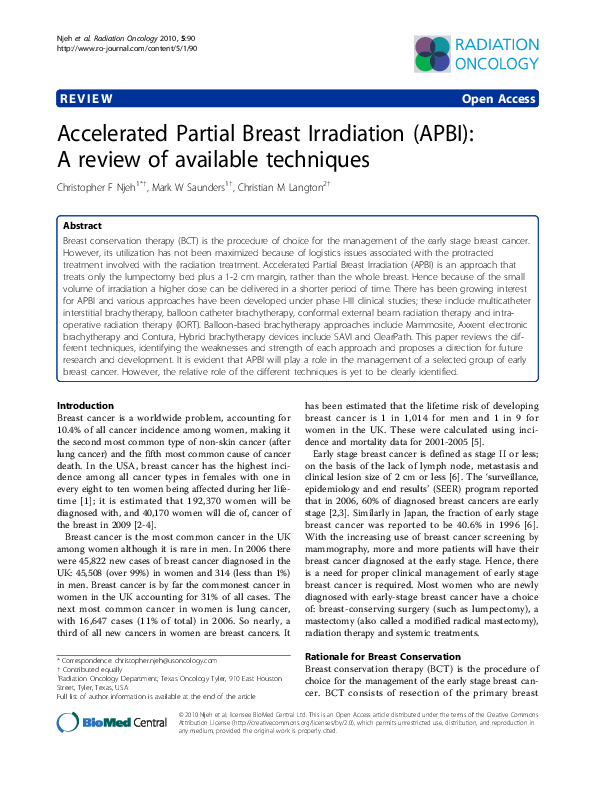 (PDF) Accelerated Partial Breast Irradiation (APBI) : a review of ...