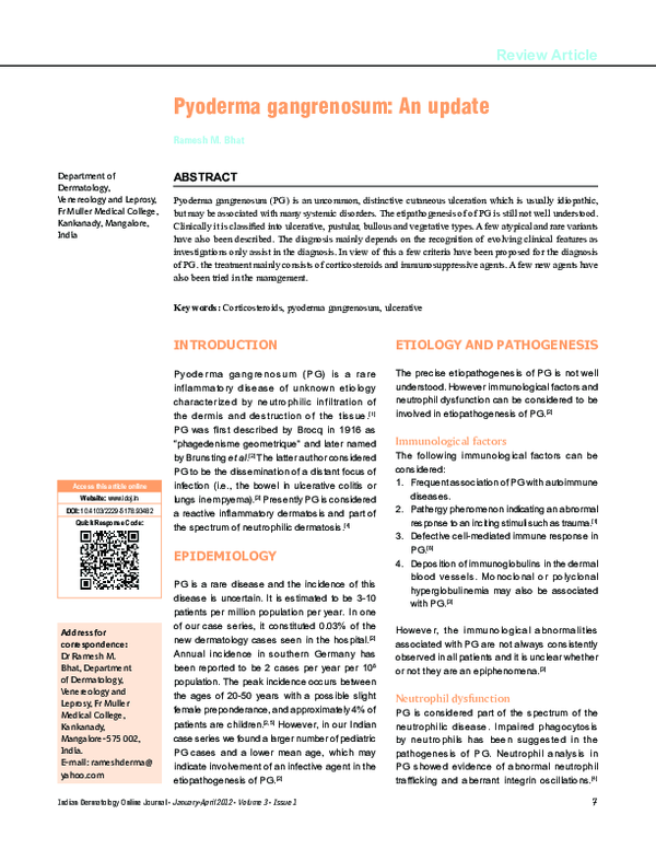(PDF) Pyoderma gangrenosum: An update