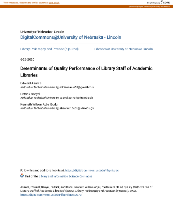 (PDF) Determinants of Quality Performance of Library Staff of Academic ...