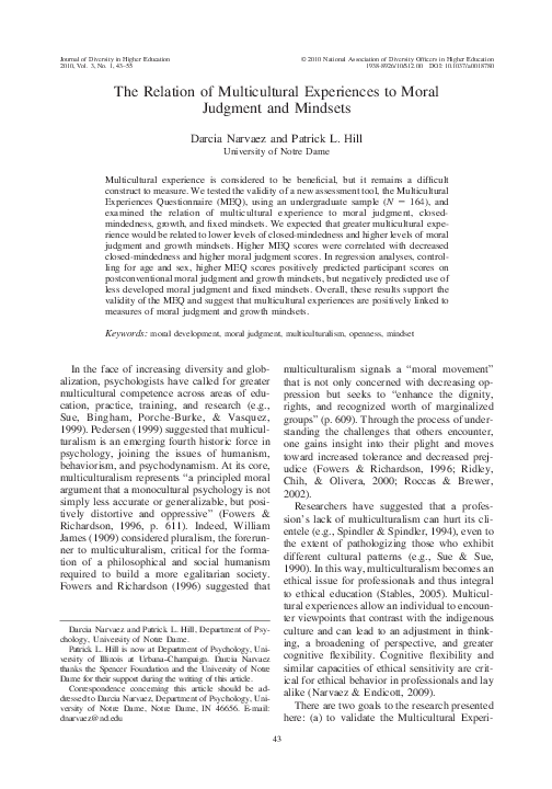 (PDF) The relation of multicultural experiences to moral judgment and ...